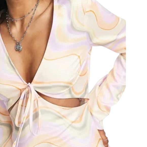 Topshop Dresses & Skirts - NWT Topshop Retro Satin Cutout Midi Dress Marble Pastel Size 14US Resortwear